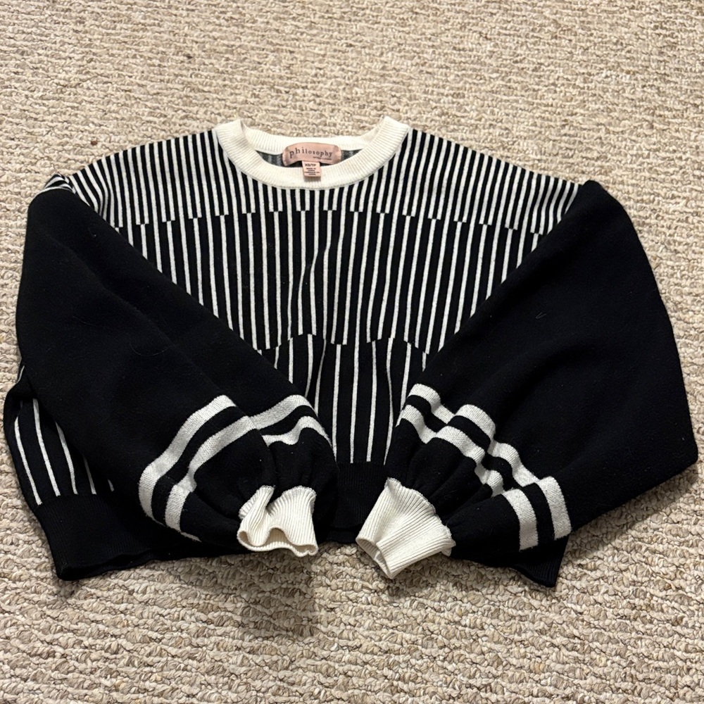 Philosophy Black and White Striped Cropped Sweater